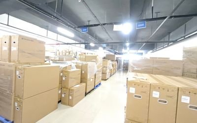 Warehouse inventory with packed cartons for long-term medical equipment supply and logistics