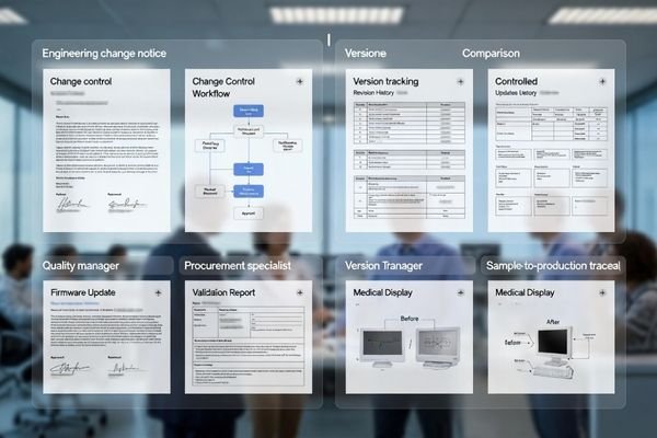 Medical display change control and production version management