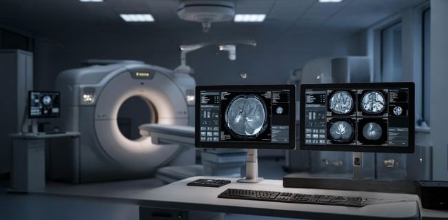 Medical imaging system workstation with diagnostic displays in a clinical imaging equipment environment