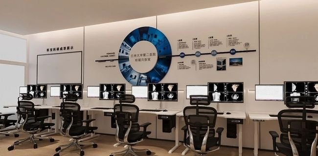 Medical imaging workstation room with multiple diagnostic displays for clinical image review