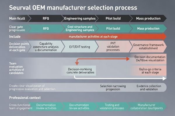 OEM manufacturer shortlist gates from RFI and RFQ to pilot build and mass production governance