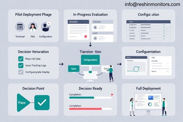 Pilot program as a decision gate with acceptance checklist, issues log, and baseline configuration for scaling