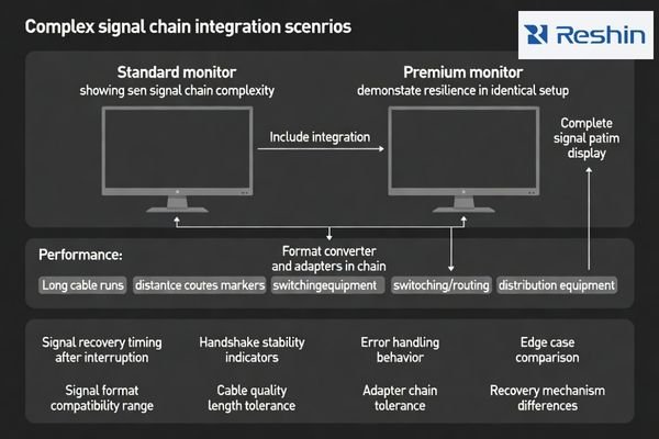 Signal chain robustness: long cables, converters, matrices, and recovery behavior