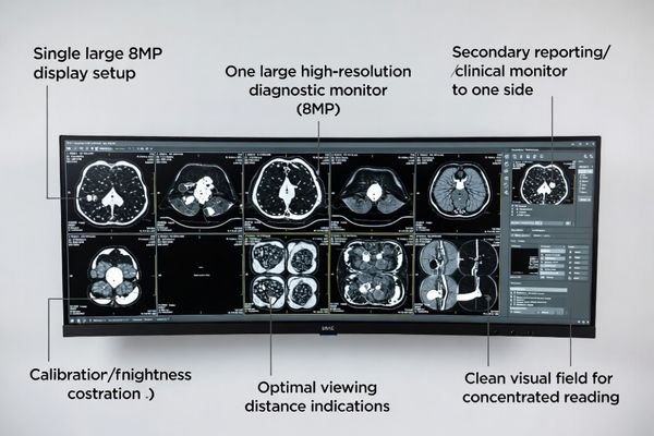 Single 8MP diagnostic display layout for concentrated radiology image review