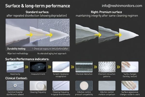 Surface durability and chemical resistance for medical monitor disinfection