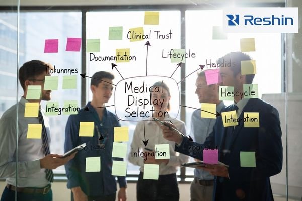 A procurement team reviewing medical display supplier options across multiple project requirements