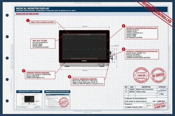 A technical drawing or document with specific components and parameters highlighted and marked as 'locked' or 'revision-controlled'
