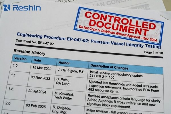 An image of a document with a clear revision history table and a 'Controlled Document' stamp