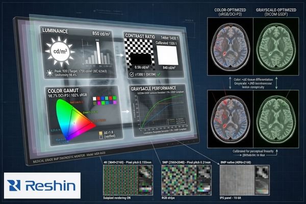 Display performance baseline for OEM medical projects including luminance, contrast, grayscale, and color priorities
