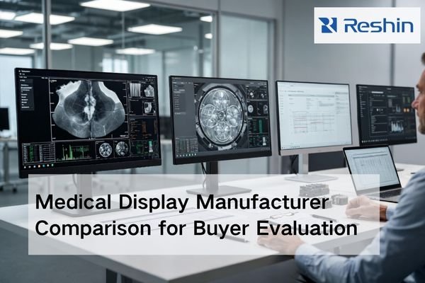 Procurement managers comparing medical display manufacturers for diagnostic, surgical, and OEM projects in a professional evaluation setting