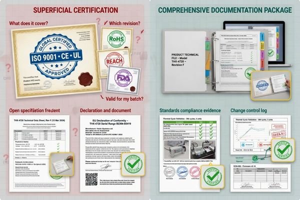 An organized documentation pack with revision marks, supporting notes, and compliance-related files