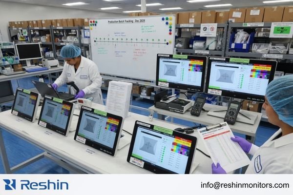 An image showing a warehouse with multiple batches of products, all tagged with the same revision number to indicate consistency