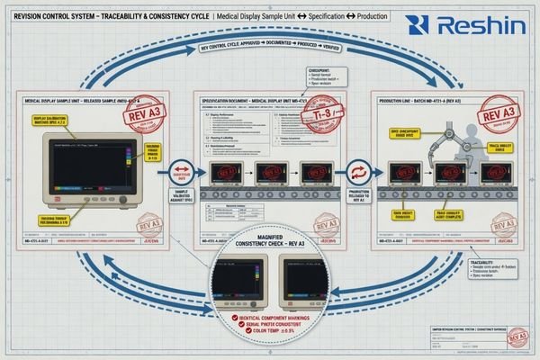 An image showing a sample unit, specification sheet, and production batch under the same revision record
