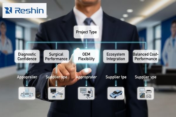 A buyer decision flow for shortlisting medical display manufacturers by project type and sourcing priorities