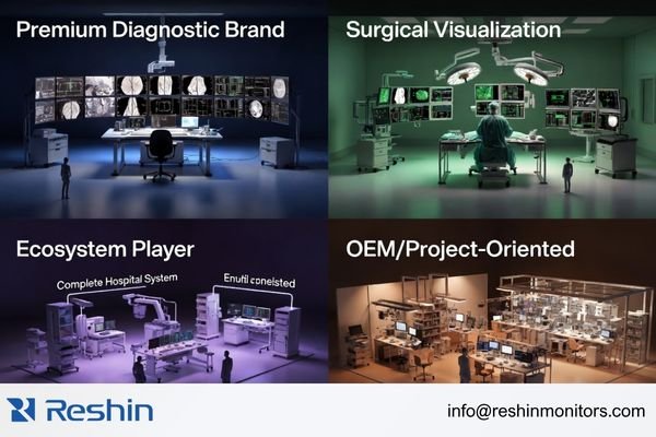 A visual framework showing different categories of medical display suppliers and their project fit
