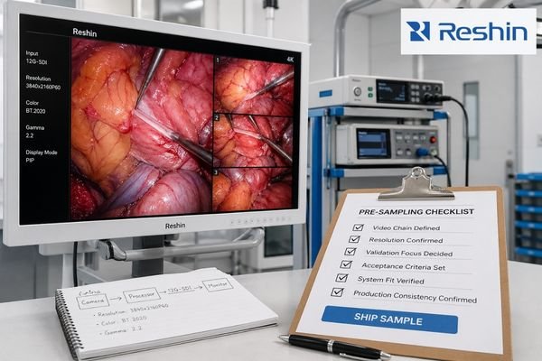 Pre-sampling checklist for a surgical display in an endoscopy equipment evaluation setup