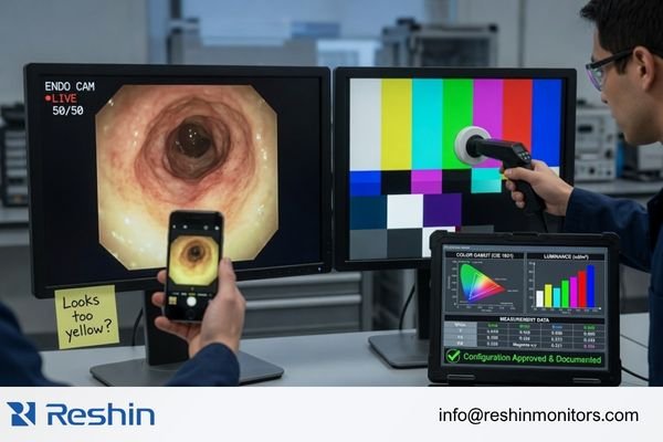 Controlled color output validation for endoscopy displays