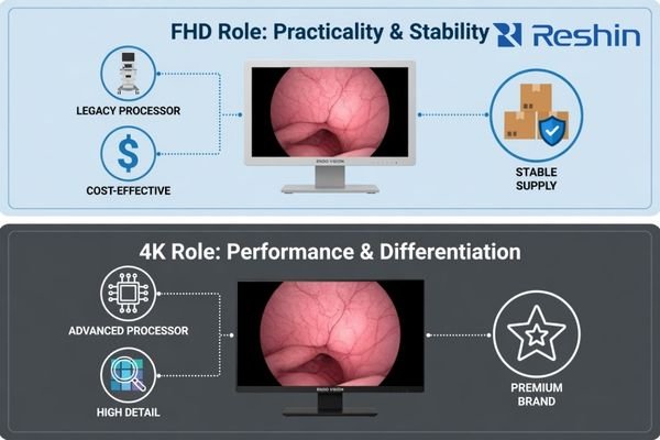 Separating FHD and 4K surgical monitor roles