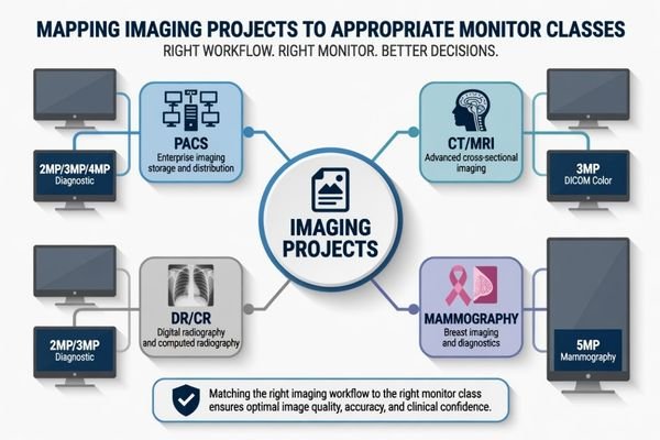 Radiology monitor model mapping for imaging projects