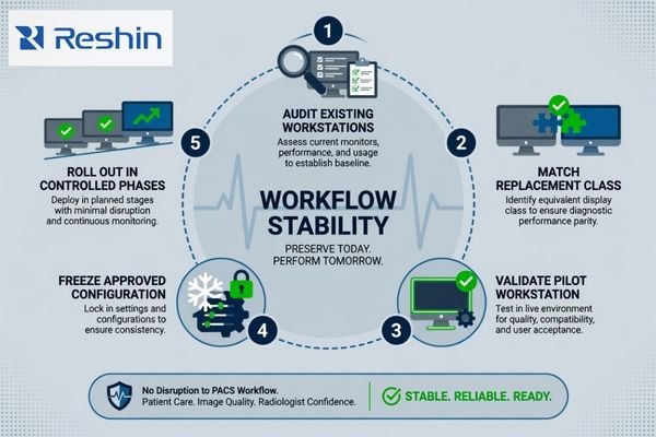 Radiology monitor replacement planning for existing PACS workflow