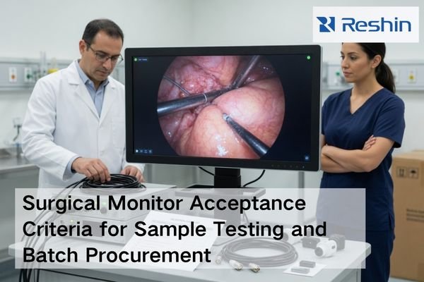 Surgical monitor sample testing in a medical equipment lab for acceptance criteria review