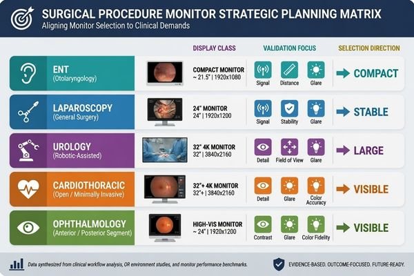 Surgical monitor mapping table by procedure scenario