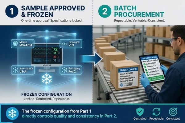 Moving from surgical monitor sample approval to batch procurement
