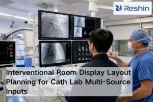 Cath lab display layout planning with multi-source inputs and interventional room monitors