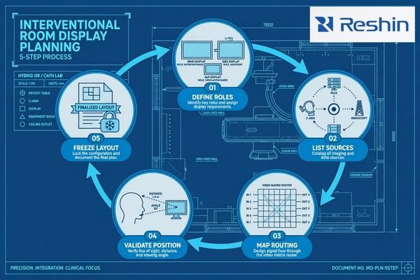 Interventional room display layout planning for cath lab and hybrid OR projects